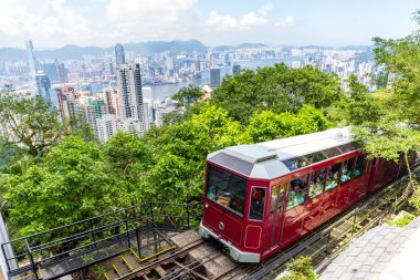Peak tramvay ve Hong Kong şehir manzarası
