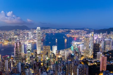 Hong Kong city at night clipart