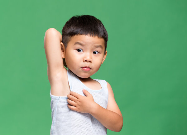 Little boy stretching his hand