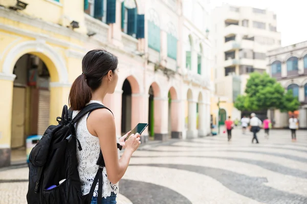 Backpacker in visita a Macao — Foto Stock