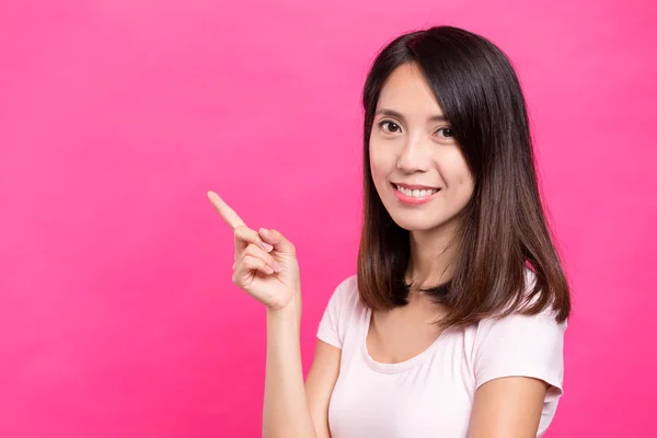 Woman showing finger point up — Stock Photo, Image