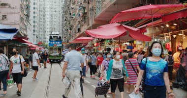 Kuzey Noktası, Hong Kong 17 Ağustos 2020: Hong Kong 'da tramvay taşımacılığı