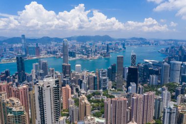 Merkez, Hong Kong 25 Ağustos 2020: Hong Kong şehrinin en iyi manzarası