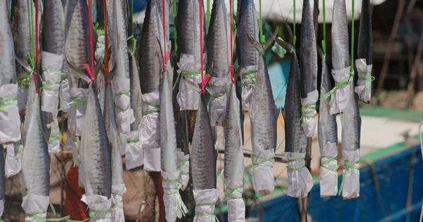 Sai Kung Hong Kong August 2020 Salted Fish Hanging Boat — Stock Photo, Image