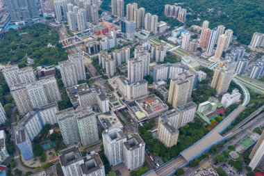 Tuen Mun, Hong Kong - 26 Eylül 2020: Hong Kong şehrinin en iyi manzarası
