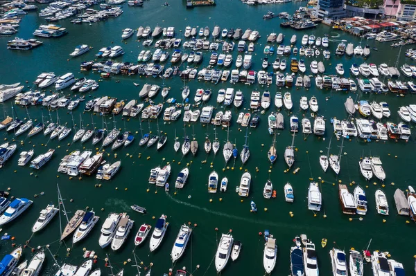 Aberdeen Hong Kong Août 2020 Drone Survole Abri Contre Typhon — Photo