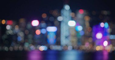 Hong Kong gecesinin Bokeh manzarası