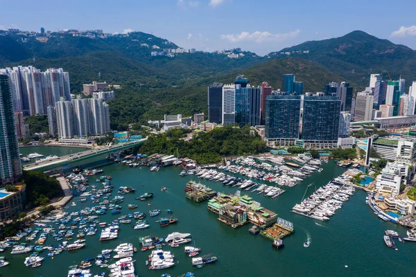 Aberdeen Hong Kong Agosto 2020 Drone Sorvola Rifugio Tifoni Hong — Foto Stock