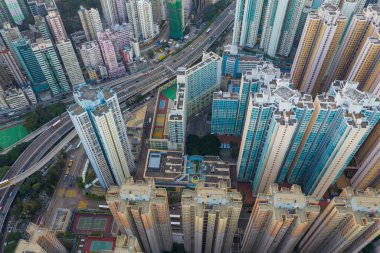 Shau kei wan, Hong Kong - 03 Aralık 2020: Hong Kong şehrinin en iyi manzarası
