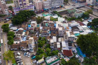 Yuen Long, Hong Kong - 18 Ekim 2020: Hong Kong üzerinde İHA uçuşu