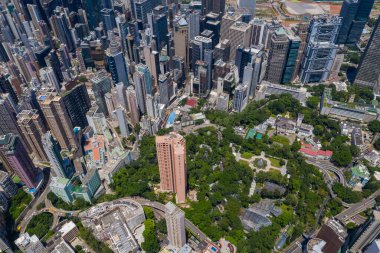 Merkez, Hong Kong - 25 Ağustos 2020: Hong Kong şehrinin en iyi manzarası