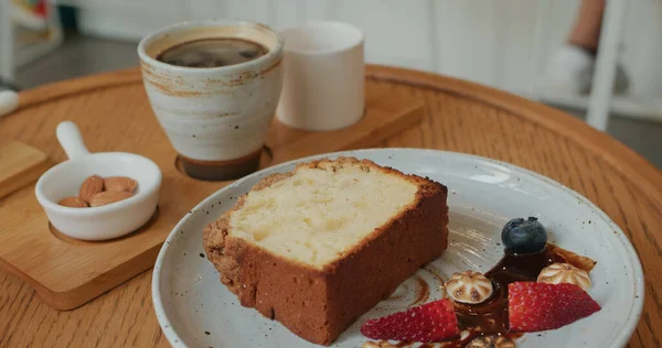 Gâteau Avec Café Chaud Café — Photo