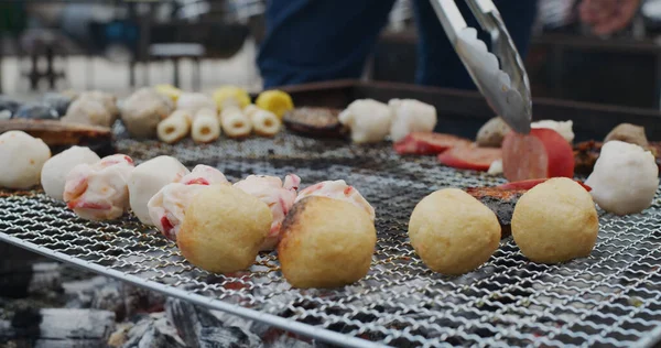 Barbecue Met Vlees Visbal — Stockfoto