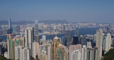 Victoria Peak, Hong Kong - 05 Şubat 2021: Hong Kong şehir silueti