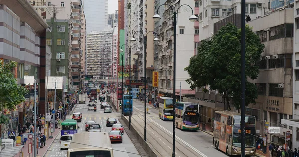 香港北角 2021年2月12日 有轨电车在市区内行驶 — 图库照片