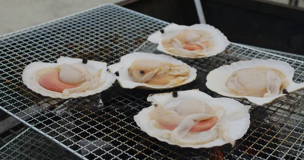 Fresh Scallop Barbecue Net — Stock Photo, Image