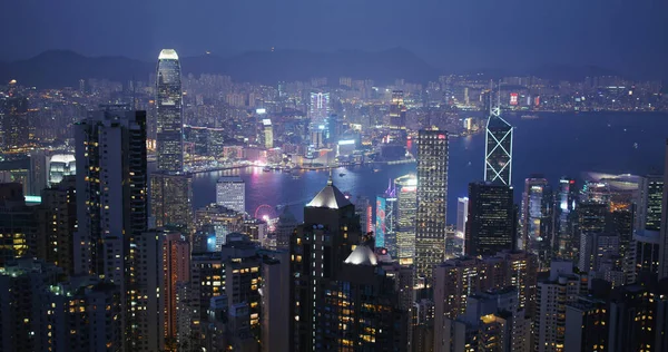 Victoria Peak Hong Kong February 2021 Hong Kong Skyline Night — Stock Photo, Image