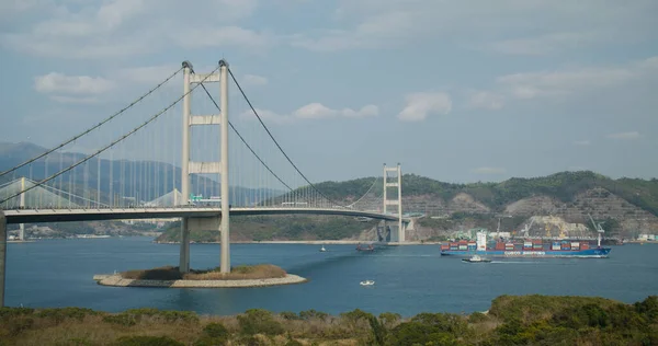 Tsing Κρεμαστή Γέφυρα Στην Πόλη Του Χονγκ Κονγκ — Φωτογραφία Αρχείου