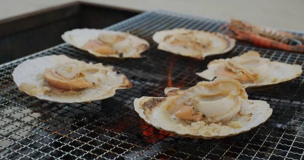 Fresh Scallop Barbecue Net — Stock Photo, Image