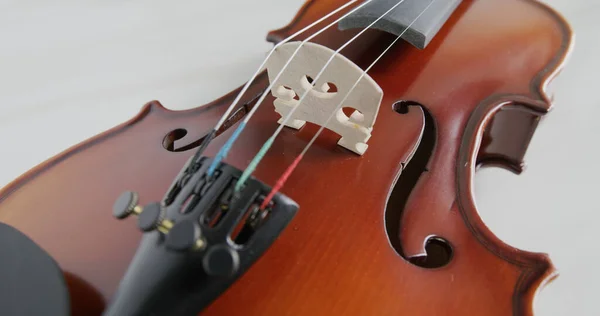 小提琴弦和桥紧密相连 — 图库照片
