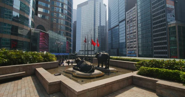 Central Hongkong Januar 2021 Zwei Büffelstatuen Exchange Square Auf Der — Stockfoto