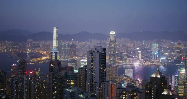 Victoria Peak Hongkong Februari 2021 Hongkongs Stadsiluett Natten — Stockfoto