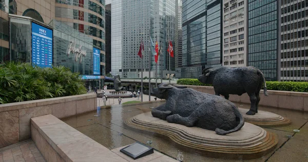 Central Hong Kong April 2021 Two Buffalo Statues Exchange Square — Stock Photo, Image