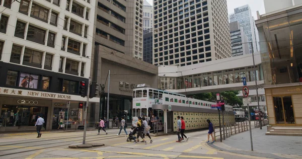 Central Hong Kong Aprile 2021 Tram Movimento Nel Quartiere Degli — Foto Stock