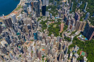 Merkez, Hong Kong - 15 Temmuz 2021: Hong Kong şehrinin en iyi manzarası