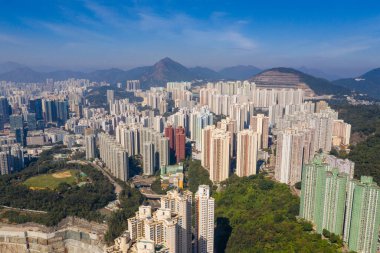 Kowloon, Hong Kong - 21 Aralık 2021: Hong Kong Kowloon tarafı