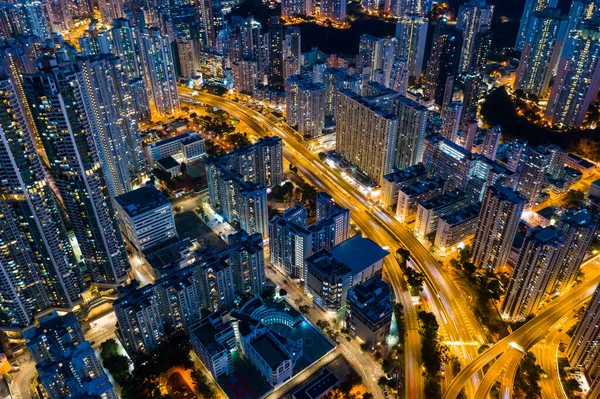 Vista Superior Noite Cidade Hong Kong — Fotografia de Stock