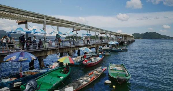 Sai Kung Hong Kong Mayo 2021 Venta Mariscos Barco — Foto de Stock