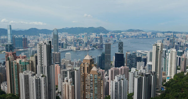 Victoria Peak, Hong Kong - 15 July 2020: Hong Kong city skyline