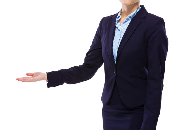 Businesswoman with hand presentation — Stock Photo, Image