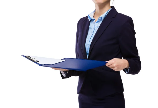 Businesswoman check with clipboard — Stock Photo, Image