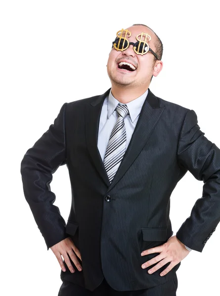 Happy businessman akimbo — Stock Photo, Image