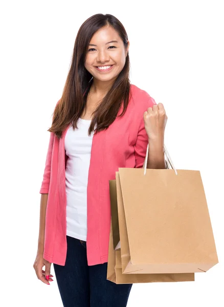 Femme heureuse avec sac à provisions — Photo