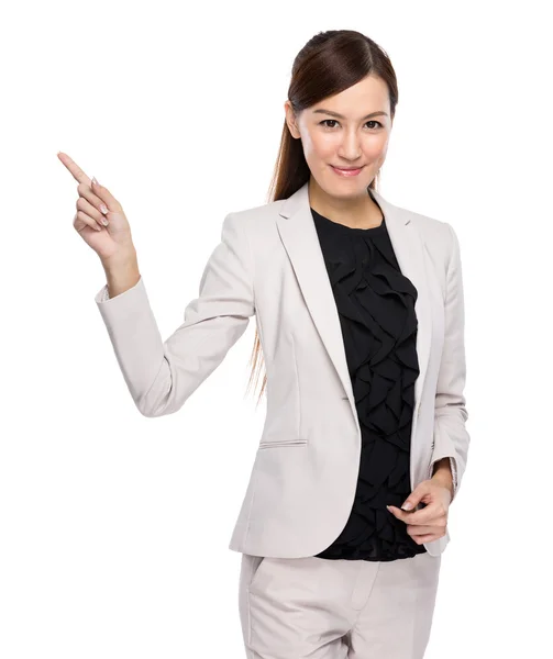 Businesswoman with finger point up — Stock Photo, Image