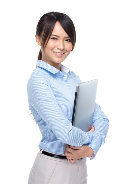 Businesswoman hold with laptop — Stock Photo, Image