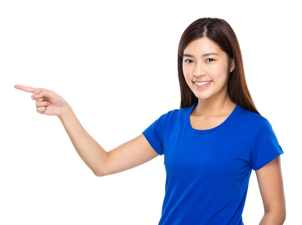 Woman point finger — Stock Photo, Image