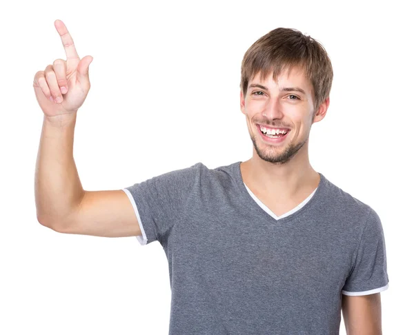 Caucasian man with finger up — Stock Photo, Image