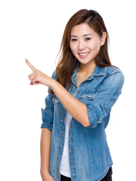 Woman point finger — Stock Photo, Image