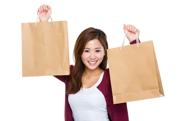 Aziatische vrouw wachtruimte shopping bag — Stockfoto