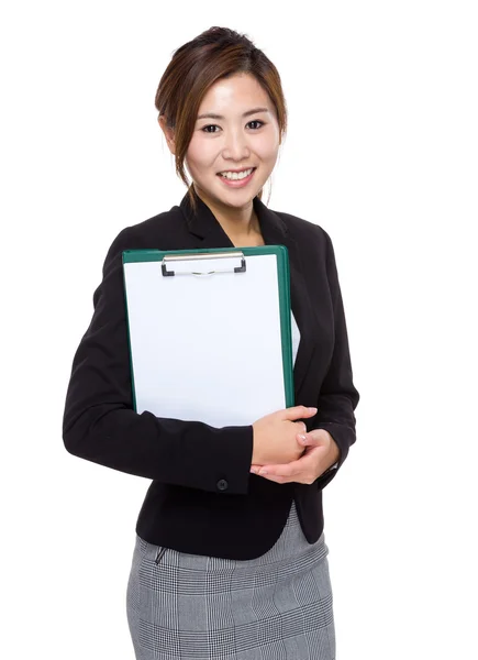 Asian female with clipboard — Stock Photo, Image