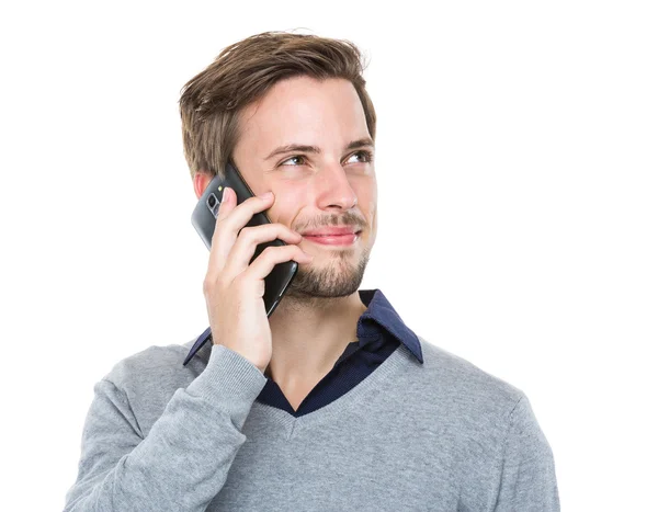 Caucasian man chat with cellphone — Stock Photo, Image