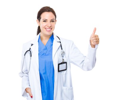 Beyaz doktor başparmak yukarı