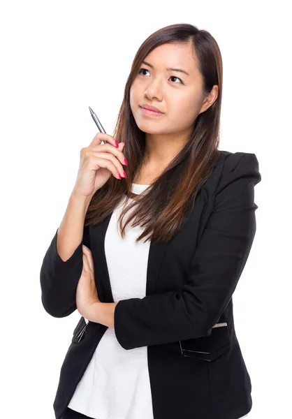 Asian businesswoman hold pen — Stock Photo, Image