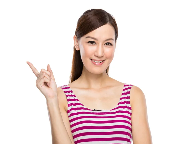 Mujer con el dedo arriba — Foto de Stock