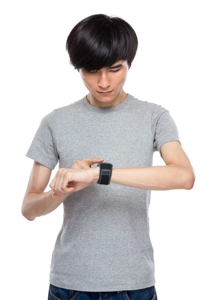 Man use of wearable watch — Stock Photo, Image