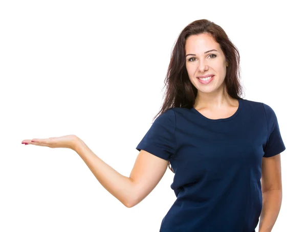 Caucasian woman hand with blank sign — Stock Photo, Image